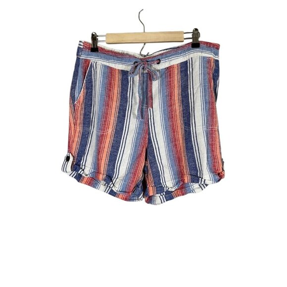 Per Se Striped Linen Shorts L Preppy Resort Vacation    Classic Chic Retro 80s - Picture 1 of 13
